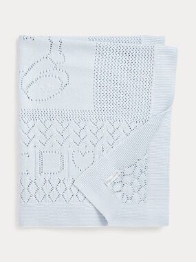 NWT Ralph Lauren Pointelle-Knit Cotton Blanket in Beryl Blue